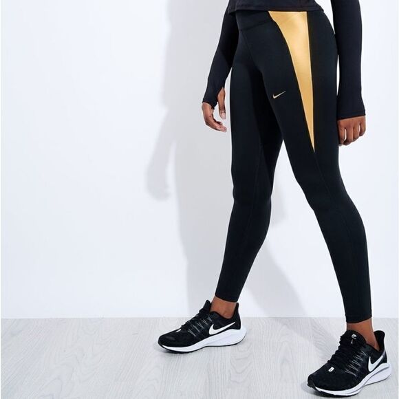 Nike Pro One Tigh Epic Luxe Leggings Tights Black Gold CU5020-010 Women's New - Picture 6 of 16